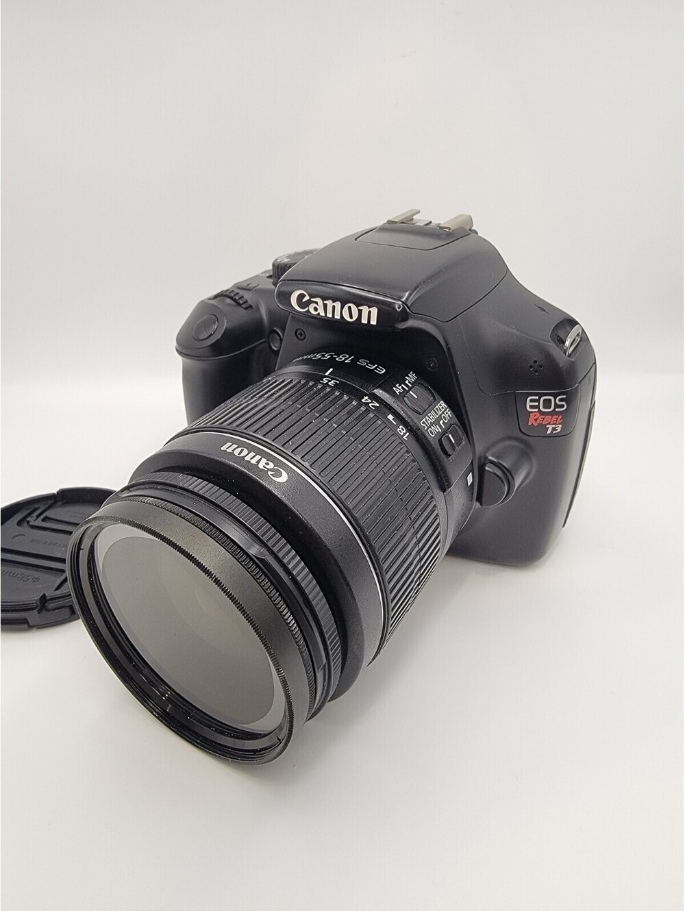 Canon EOS Rebel T3 DSLR Camera, 18-55mm Lens, filter, battery, sd card,cord, bag